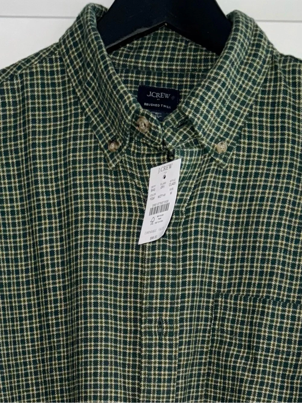 J. Crew NWT Brushed Twill Button-Down Shirt in Green/Tan Micro-Plaid